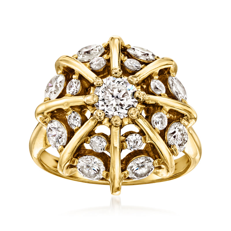 14kt yellow gold diamond cluster ring with round white stones and openwork setting