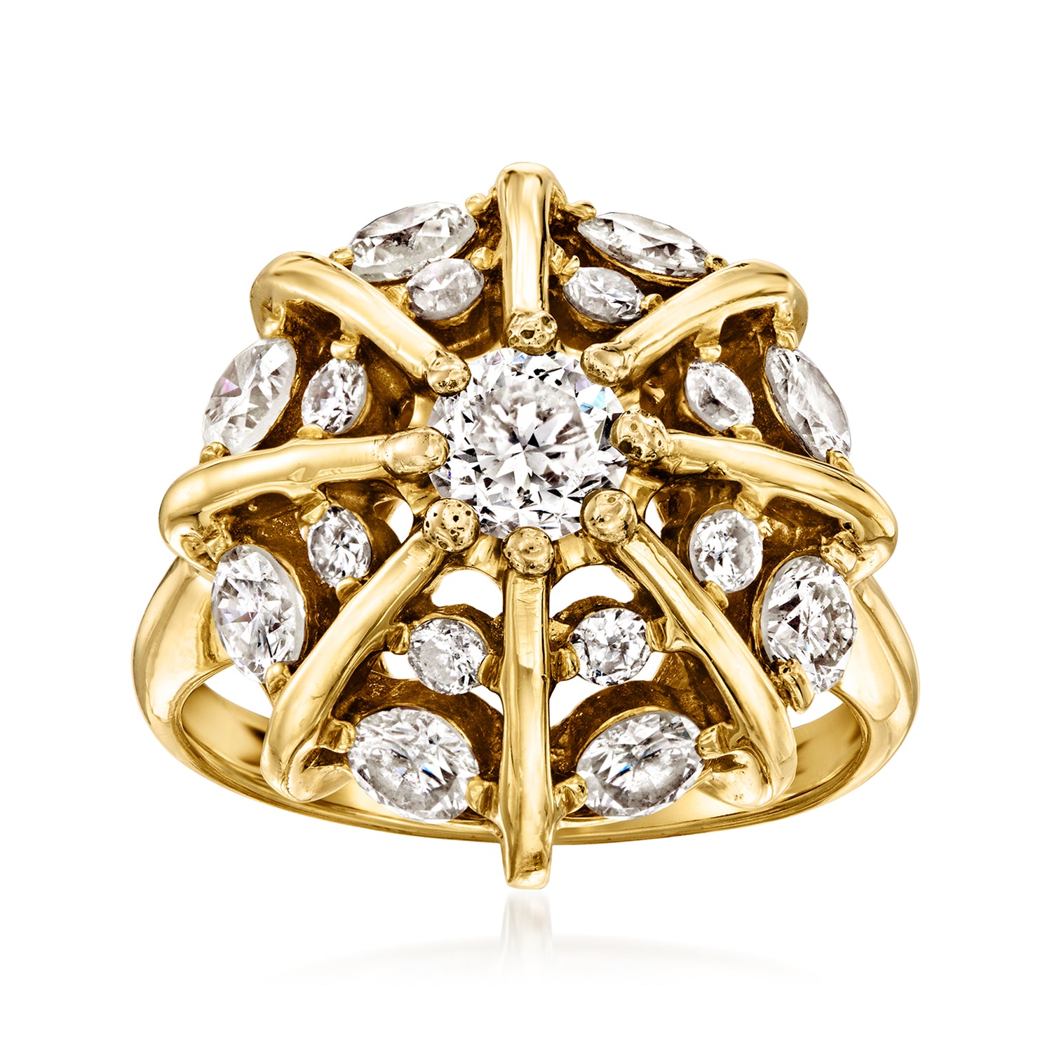 C. 1970 Vintage 2.00 ct. t.w. Diamond Cluster Ring in 14kt Yellow Gold