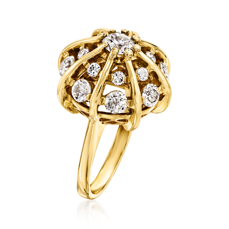 Yellow gold diamond cluster ring with round stones and open lattice center