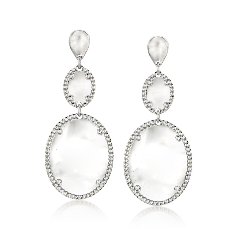 Sterling silver oval disc drop earrings with faceted border, no monogram