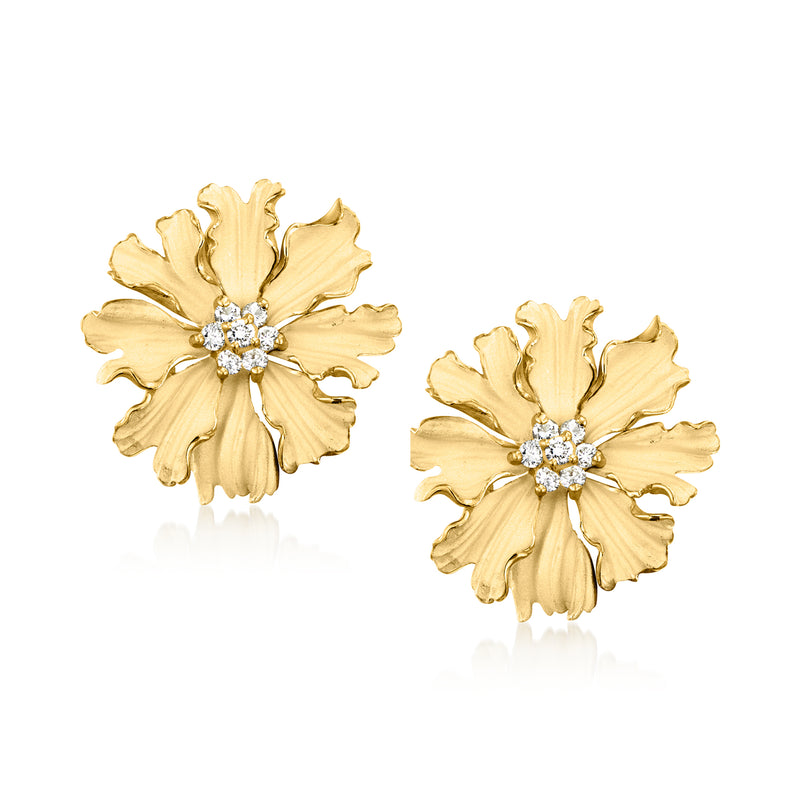18kt yellow gold flower earrings with diamond-like center stones