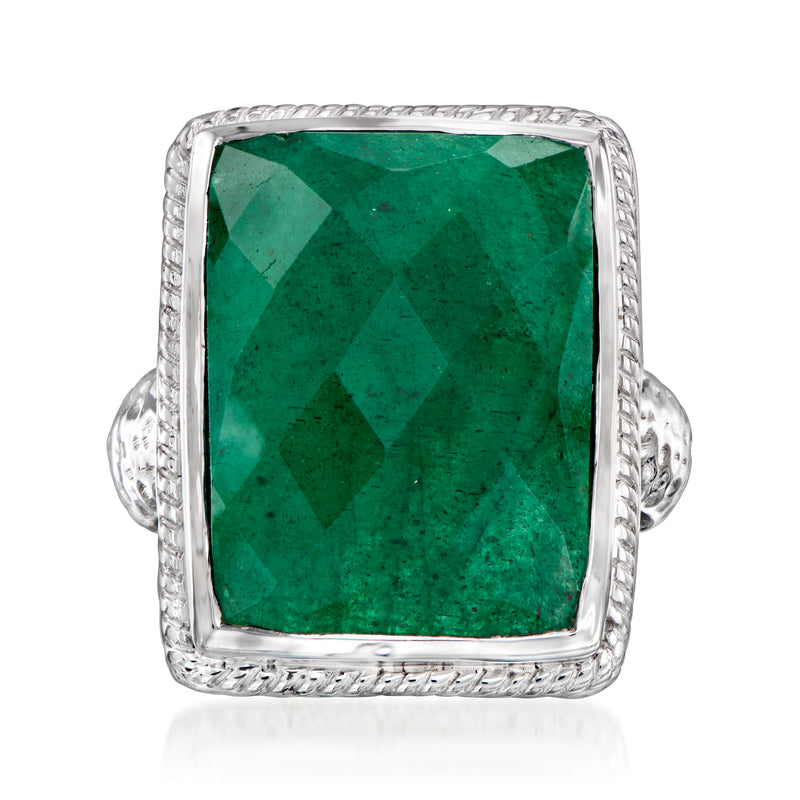 Sterling silver ring with green emerald-cut square gemstone