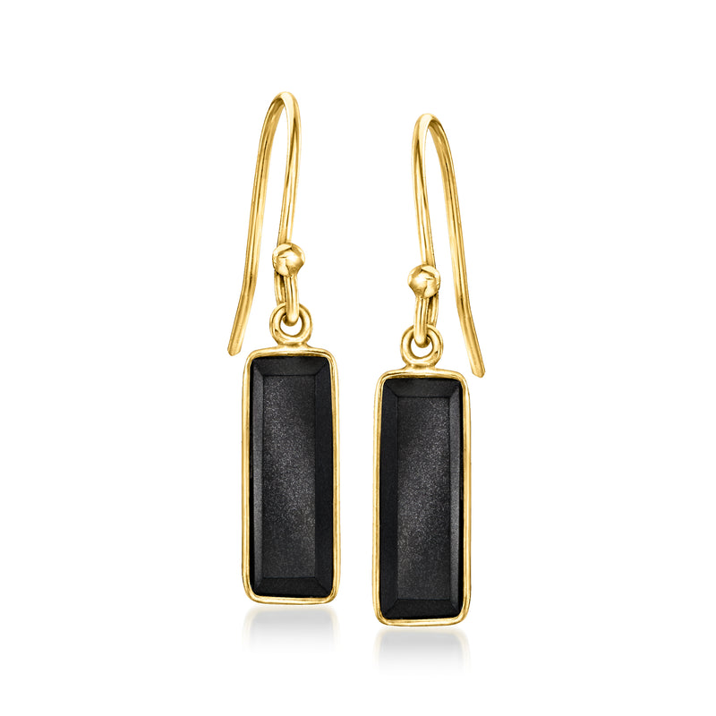 Gold over sterling drop earrings with rectangular black onyx and hook earwires