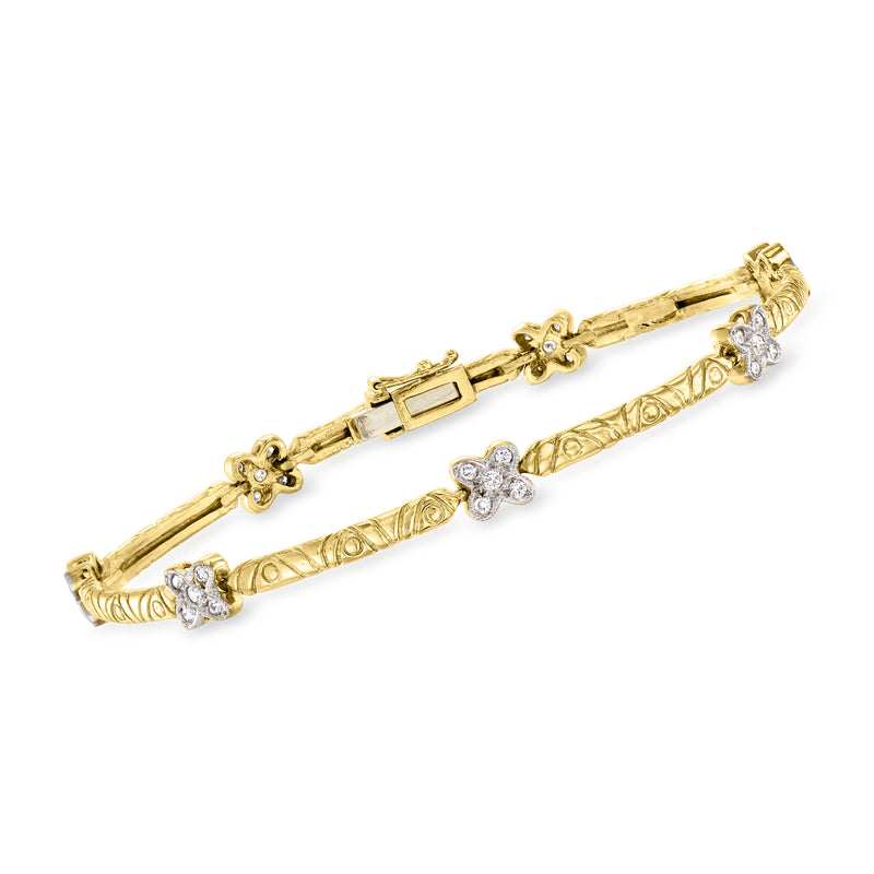 Vintage 18kt yellow gold diamond flower station bracelet with small round stones