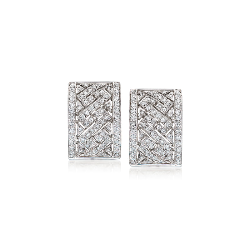 Diamond curved earrings in 18kt white gold, rectangular openwork design