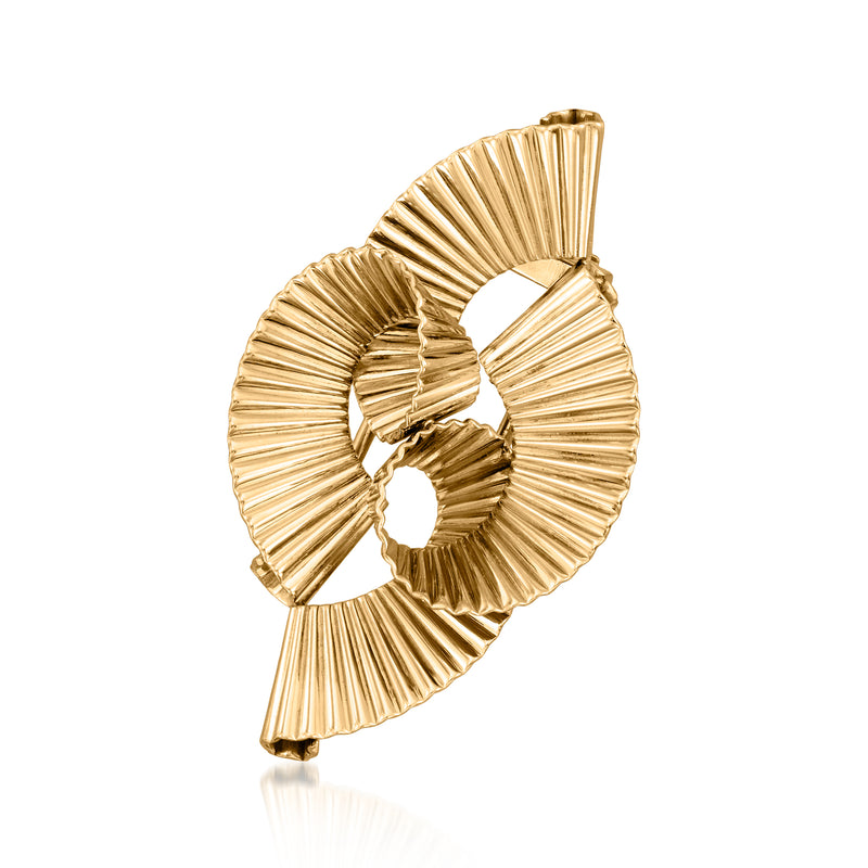 Vintage 14kt yellow gold ridged ribbon pin with sculpted bow loops