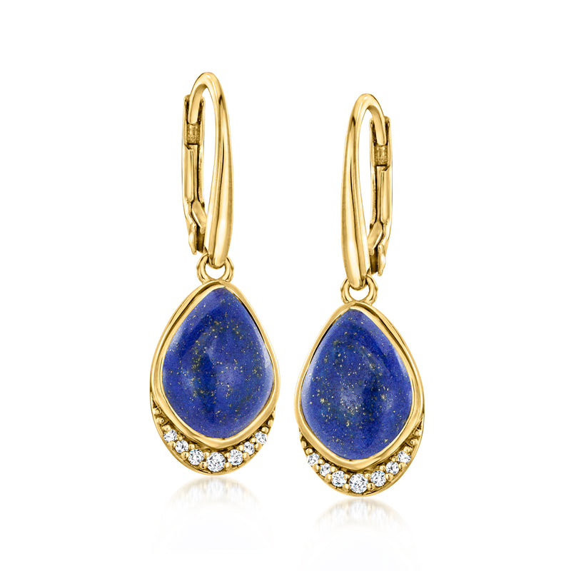 Lapis and white topaz drop leverback earrings in gold over sterling