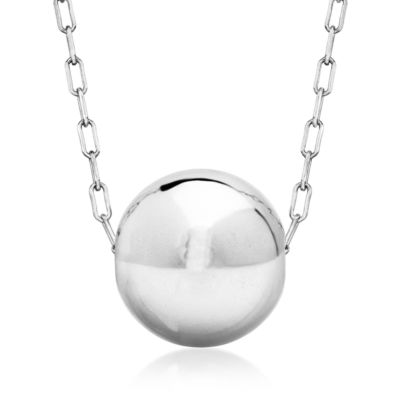 Sterling silver paperclip link necklace with round bead pendant