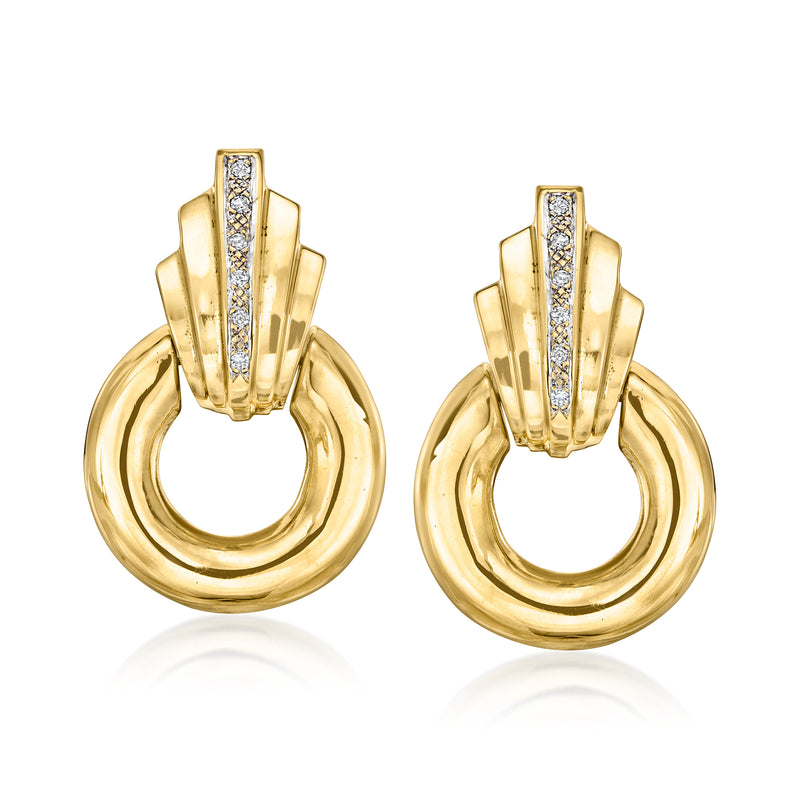 14kt yellow gold doorknocker earrings with round link drop and small diamond accents