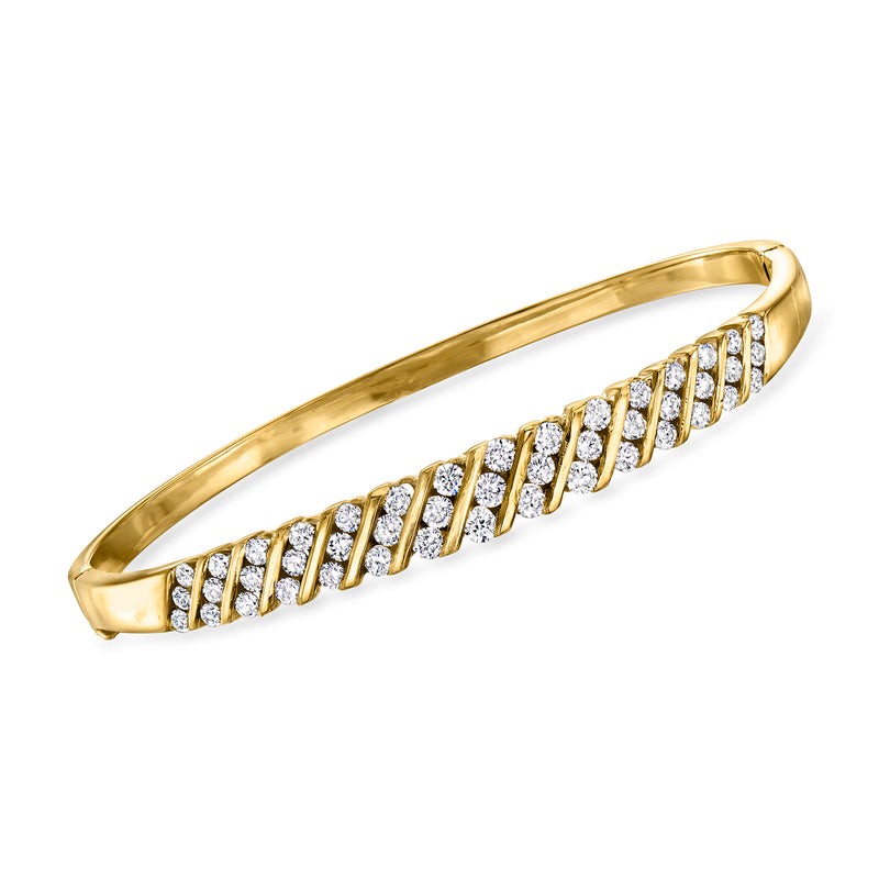 14kt yellow gold diamond bangle bracelet with diagonal diamond rows