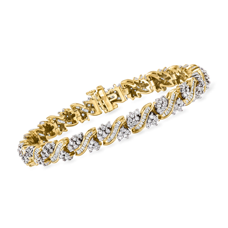 Diamond cluster-link bracelet in 14kt yellow gold with alternating pavé-set links