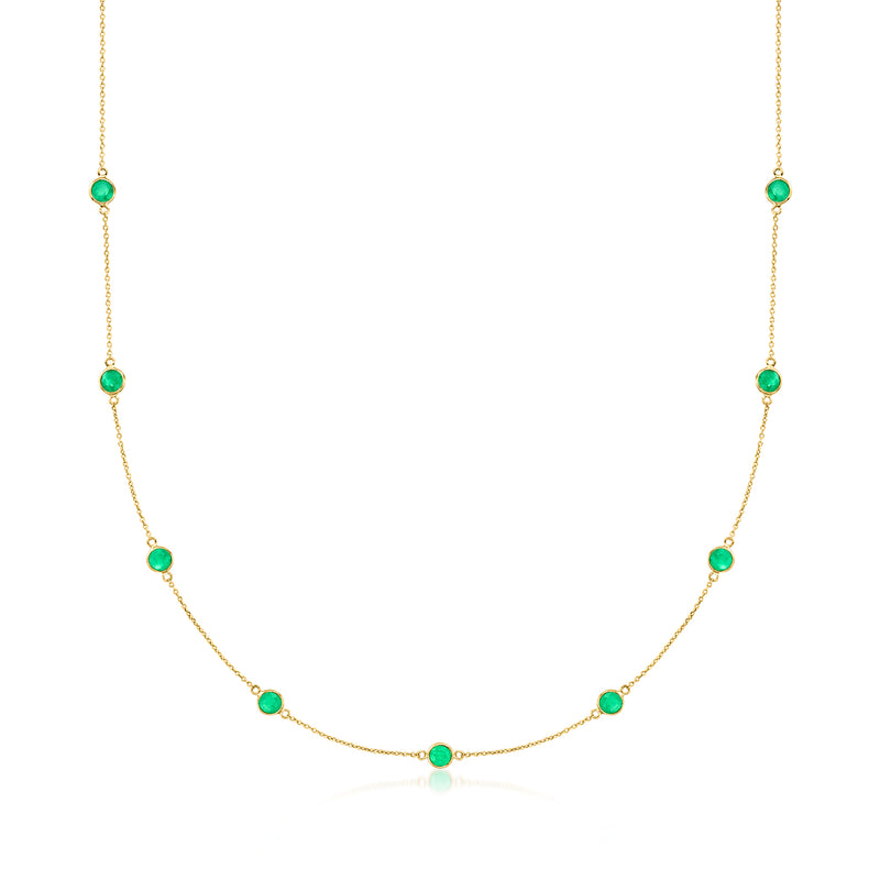 14kt yellow gold station necklace with round green gemstones, 2.00 ct t.w.