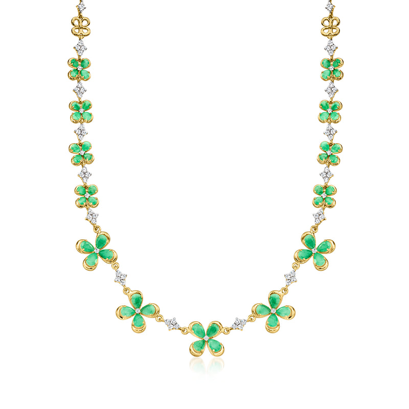 18kt gold over sterling necklace with green floral links and white topaz accents