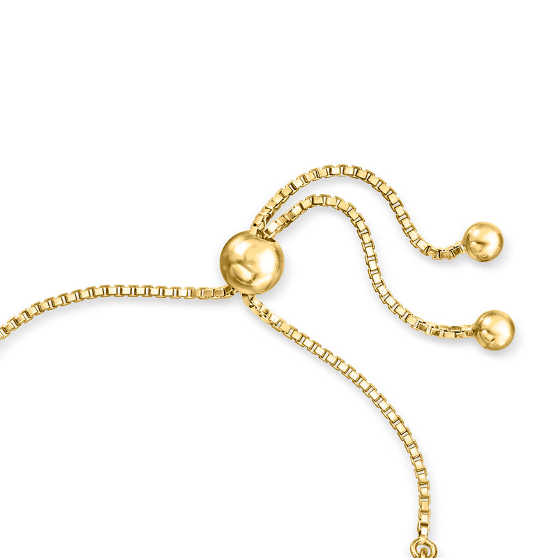 Gold bolo bracelet with adjustable slider and round end beads on link chain