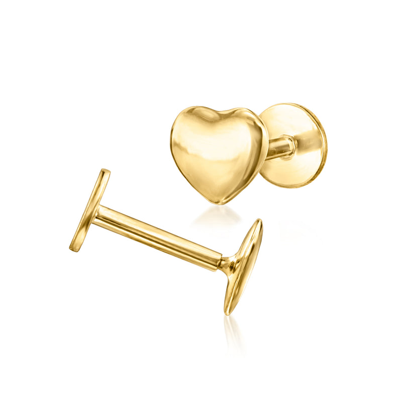 14kt Yellow Gold Heart Flat-Back Stud Earrings