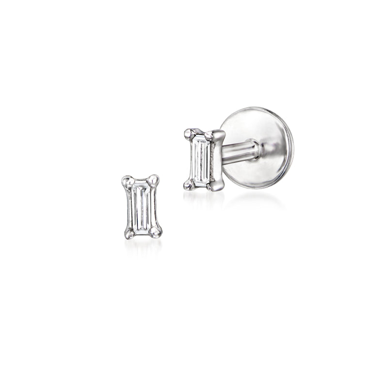 Sterling silver baguette diamond stud earrings with post backs