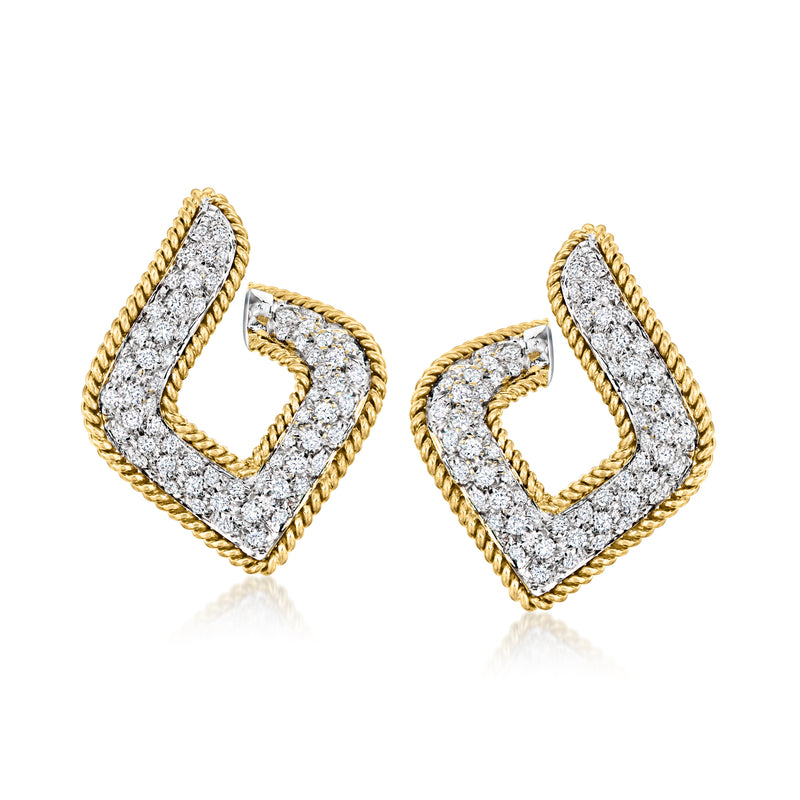 Vintage two-tone gold open-curve diamond earrings
