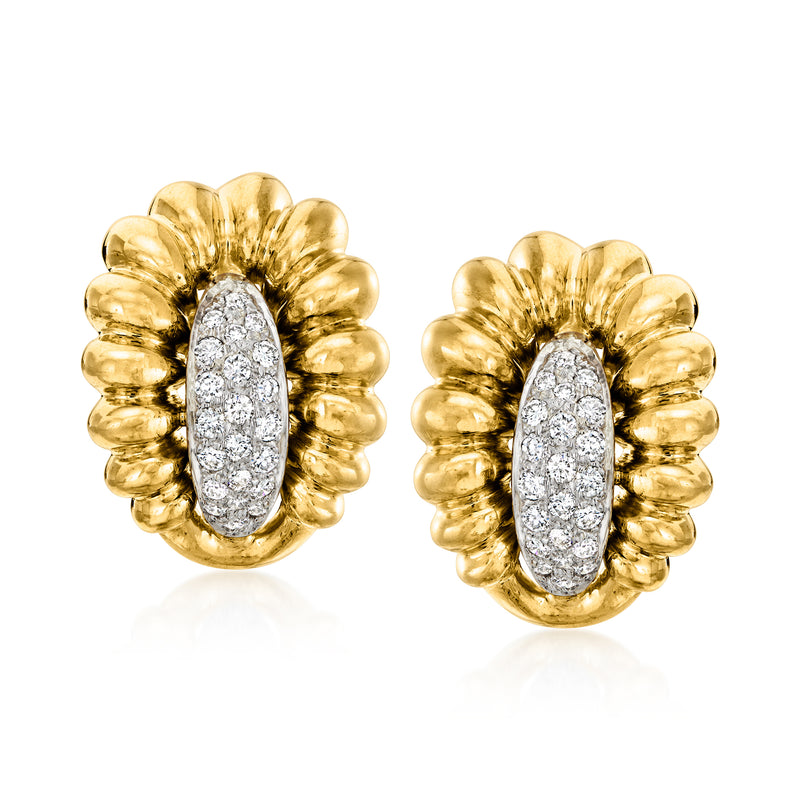 Vintage curved flower diamond earrings in two-tone gold