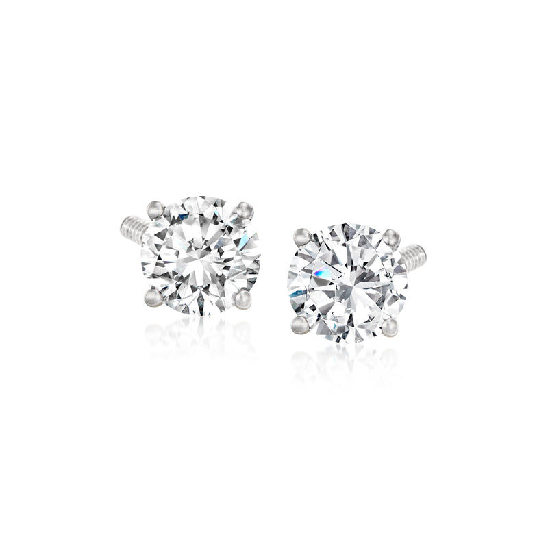 14kt white gold diamond stud earrings with round brilliant cut stones