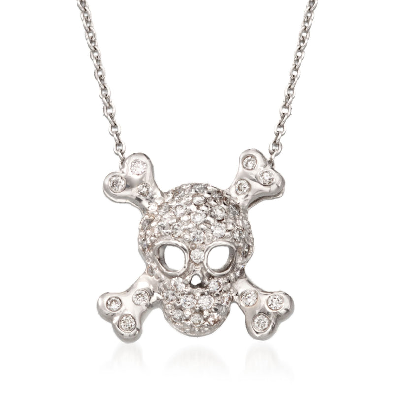 18kt white gold diamond skull and crossbones pendant necklace on chain