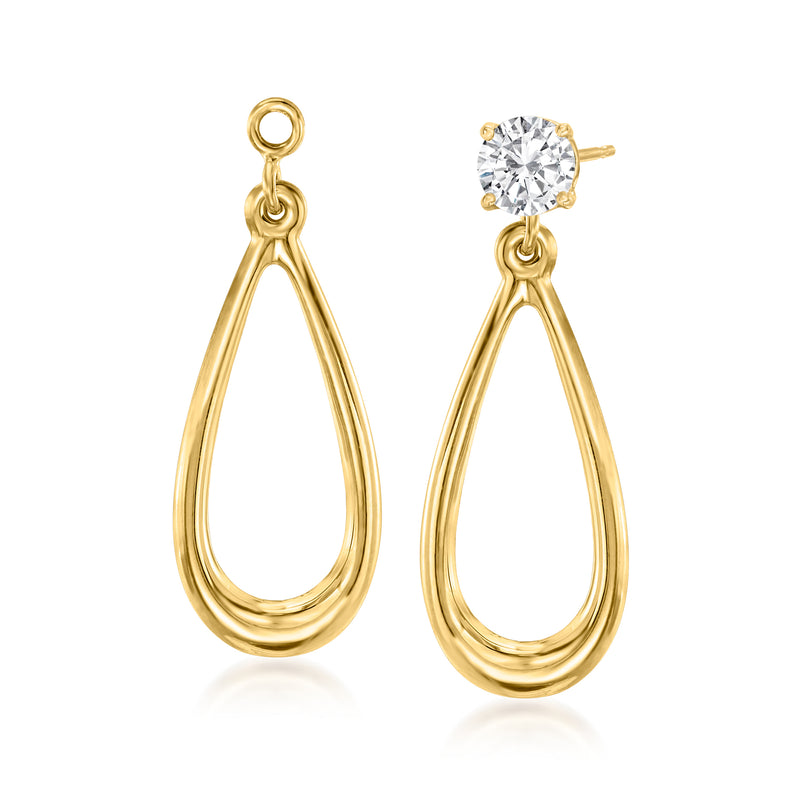 14kt yellow gold open teardrop earring jacket with round crystal stud