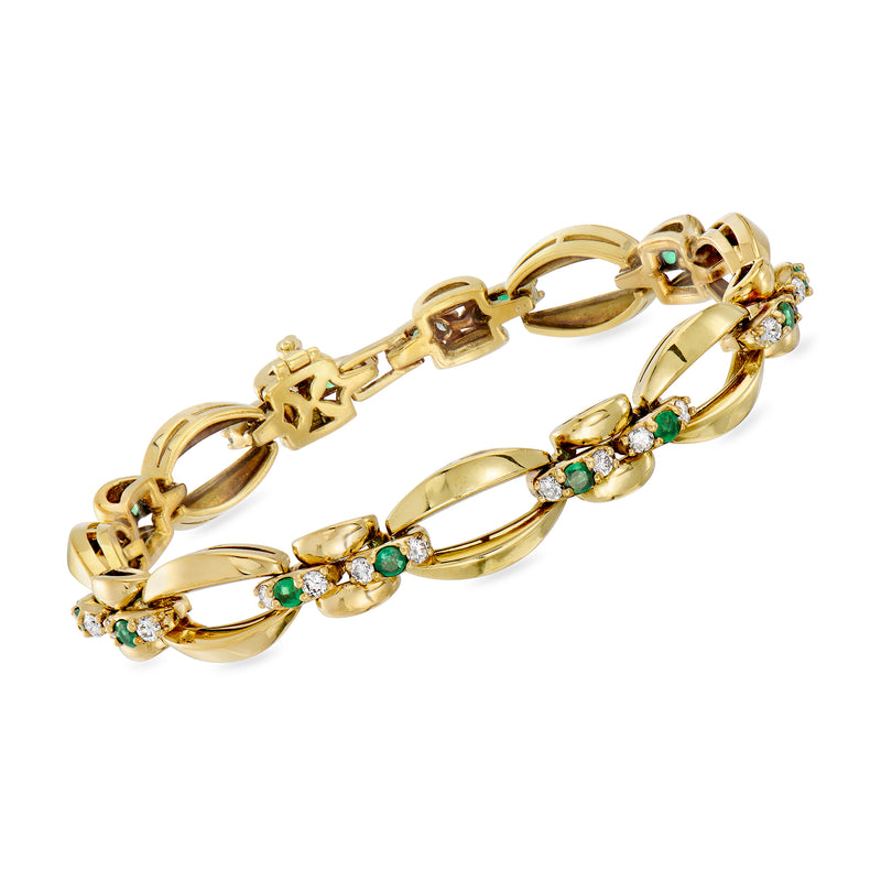18kt yellow gold oval-link bracelet with emerald and diamond accents
