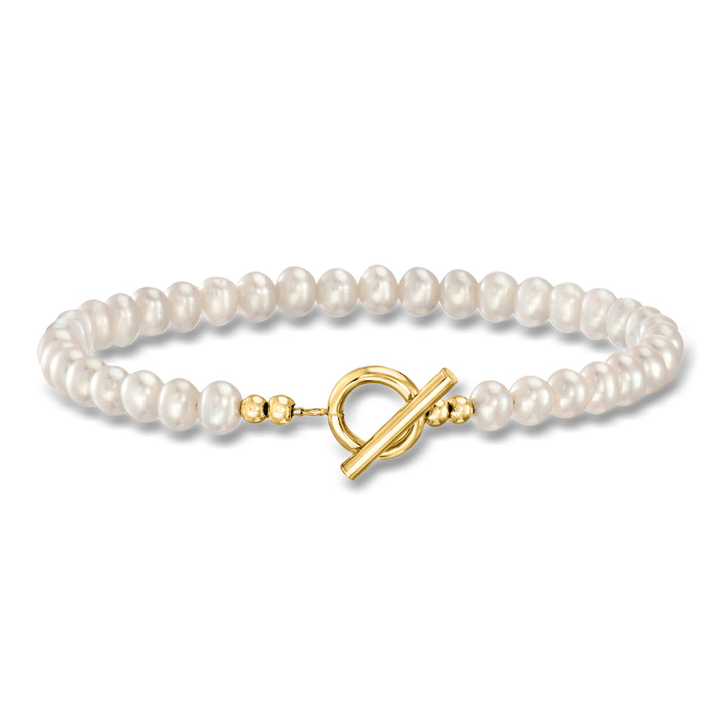 Cultured pearl toggle bracelet with 14kt yellow gold clasp and 4–5mm pearls