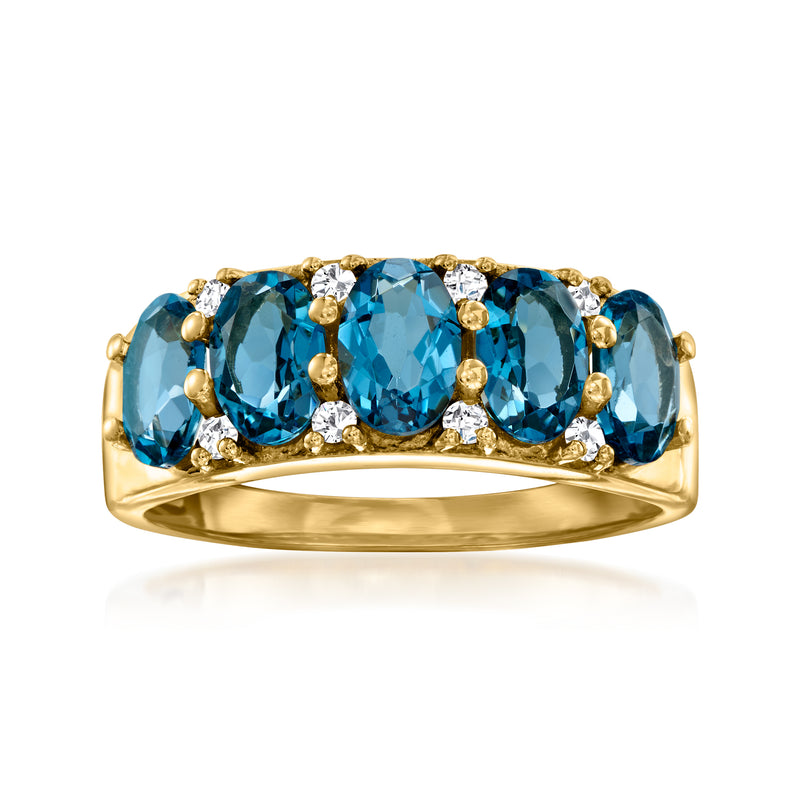 Gold five-stone ring with London blue topaz and white zircon accents