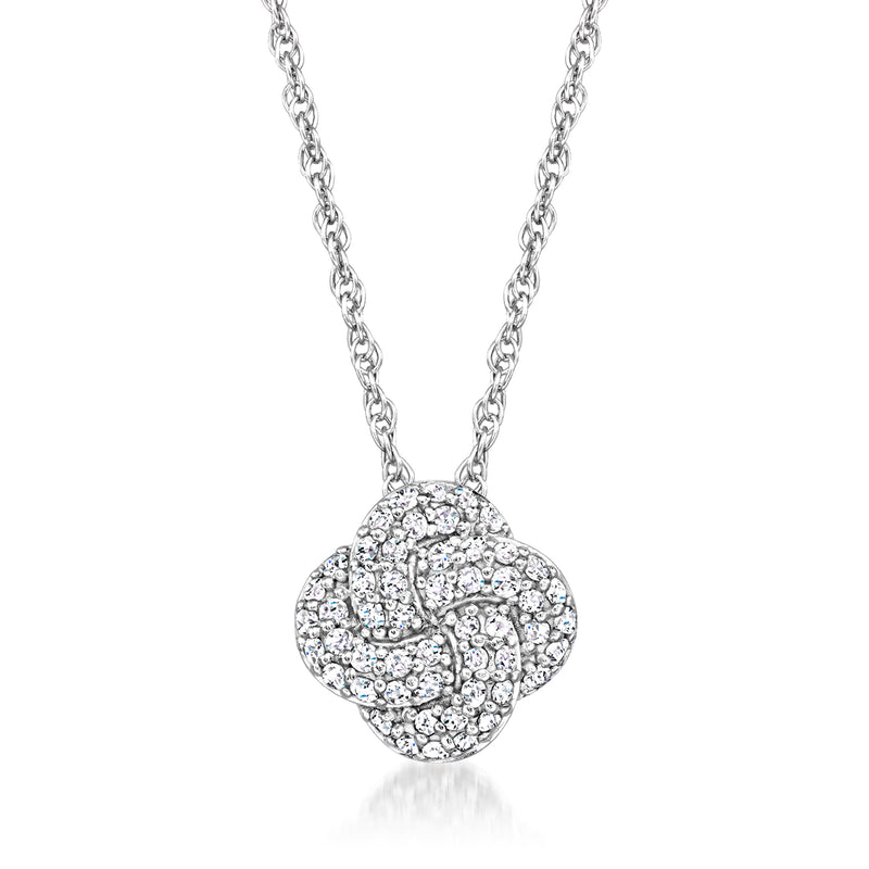 Sterling silver diamond love knot pendant necklace with round chain