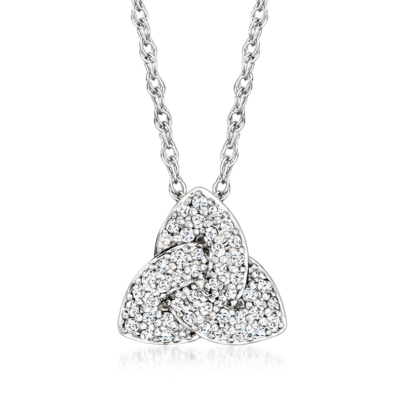 Sterling silver diamond trinity knot pendant necklace with .20 ct tw round stones