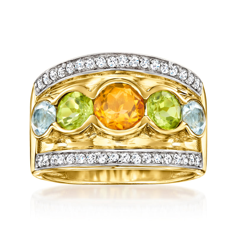 Multi-gemstone ring in 18kt gold over sterling with white zircon accents