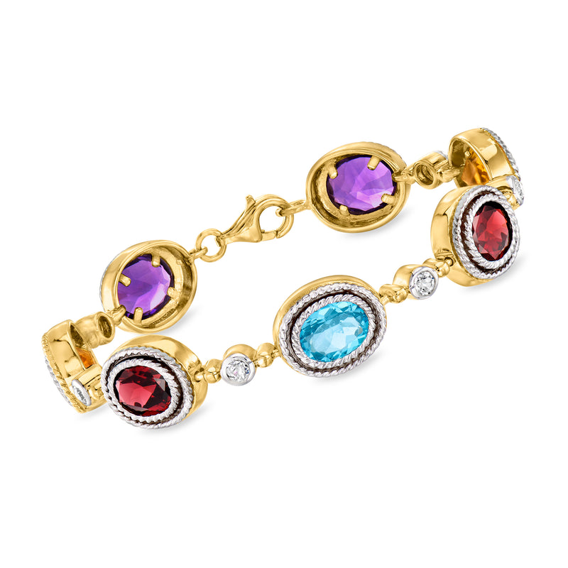 Multi-gemstone bracelet in gold over sterling with purple, blue, and red oval stones