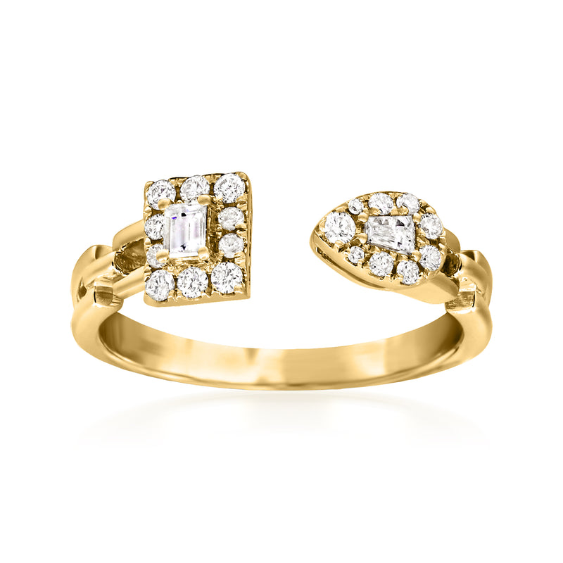 14kt yellow gold diamond toi et moi ring with square center and round halo stones