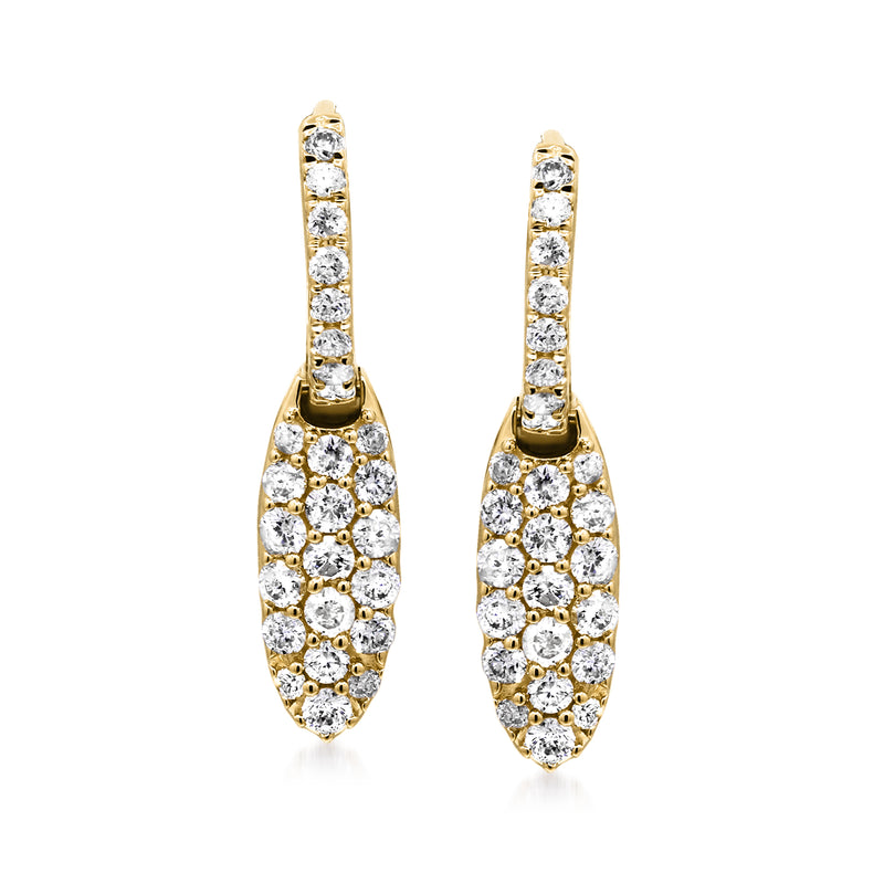 Diamond oval hoop drop earrings in 14kt yellow gold