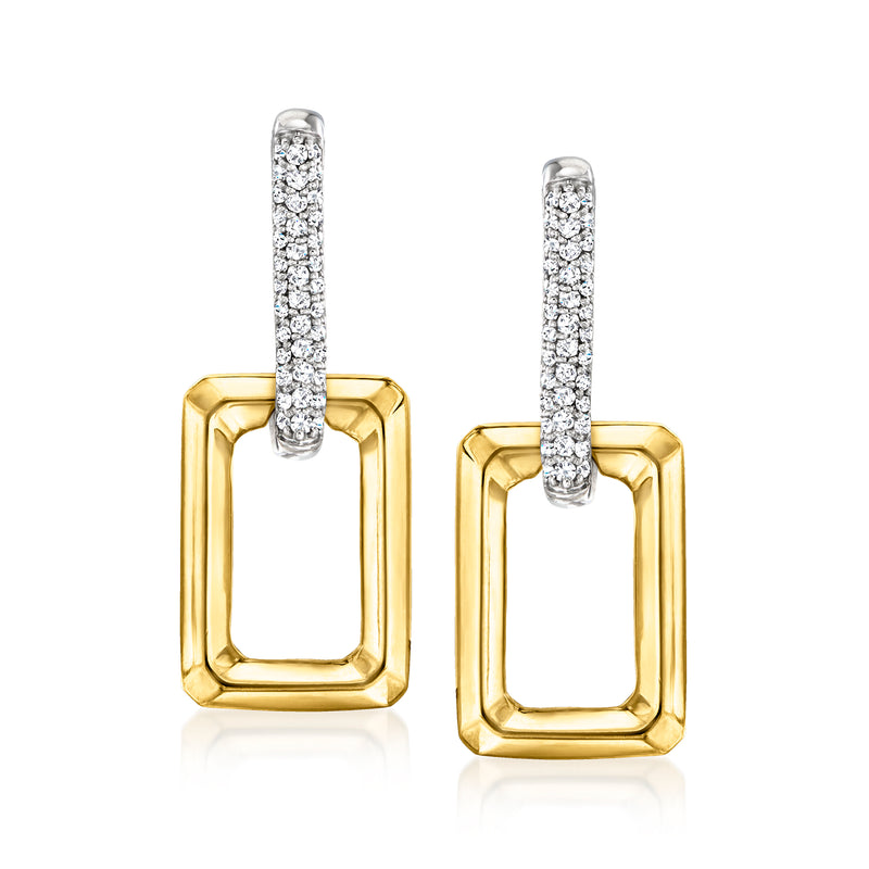 Geometric drop earrings with diamond pavé bars and gold rectangular drops