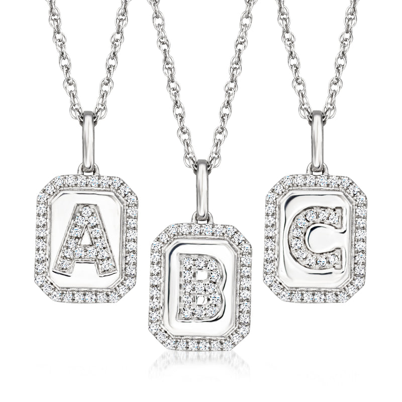 Sterling silver diamond initial pendant necklace with A, B, and C letter charms