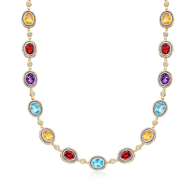 Multi-gemstone pendant necklace with oval stones in gold and sterling silver