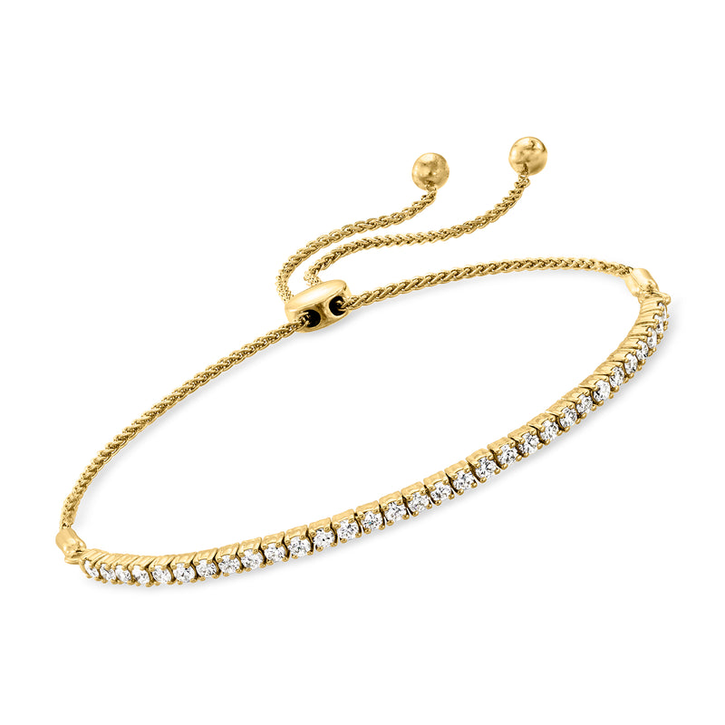 18kt gold bolo bracelet with lab-grown round diamonds in a curved row