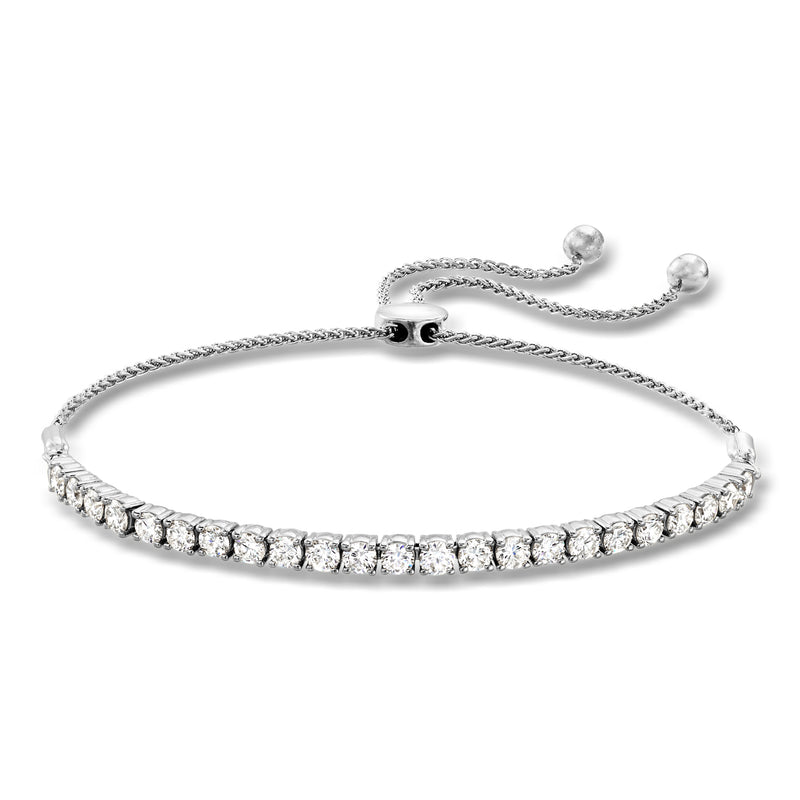 Sterling silver bolo bracelet with row of round lab-grown diamonds