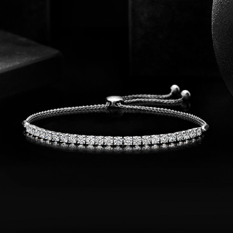 Sterling silver bolo bracelet with lab-grown diamond row