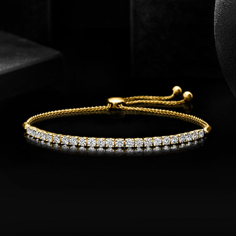 Lab-grown diamond bolo bracelet in gold tone with pave-set front