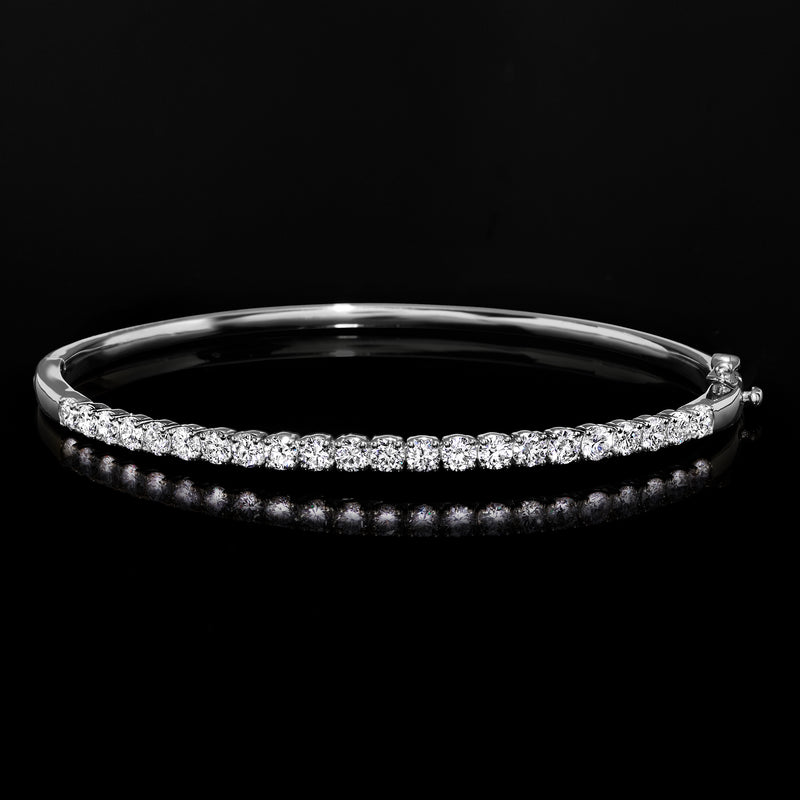 Sterling silver diamond bangle bracelet with row of lab-grown diamonds