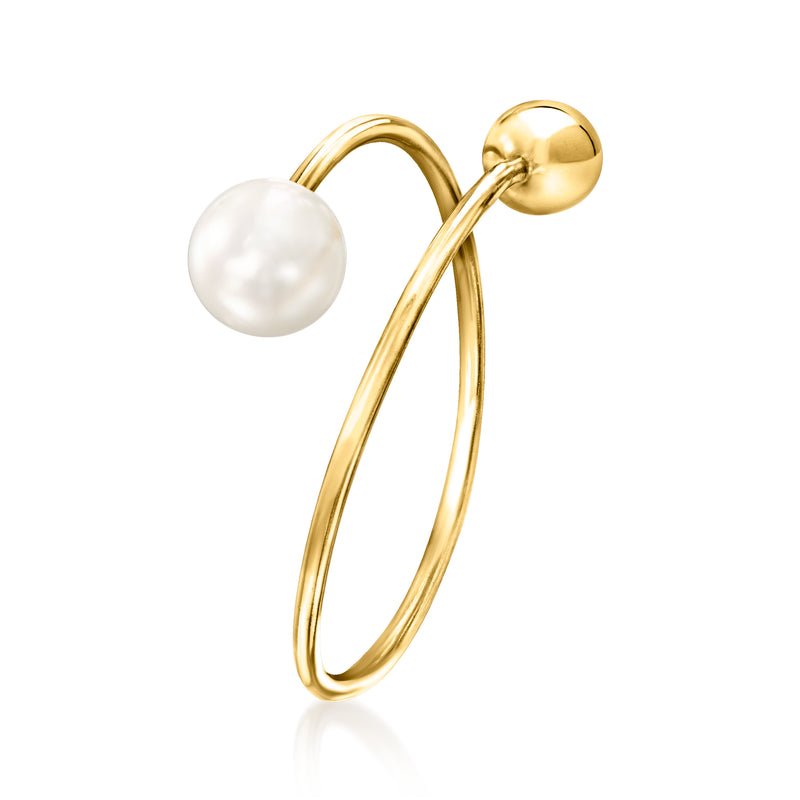 14kt yellow gold bypass ring with 5mm cultured pearl and round top detail