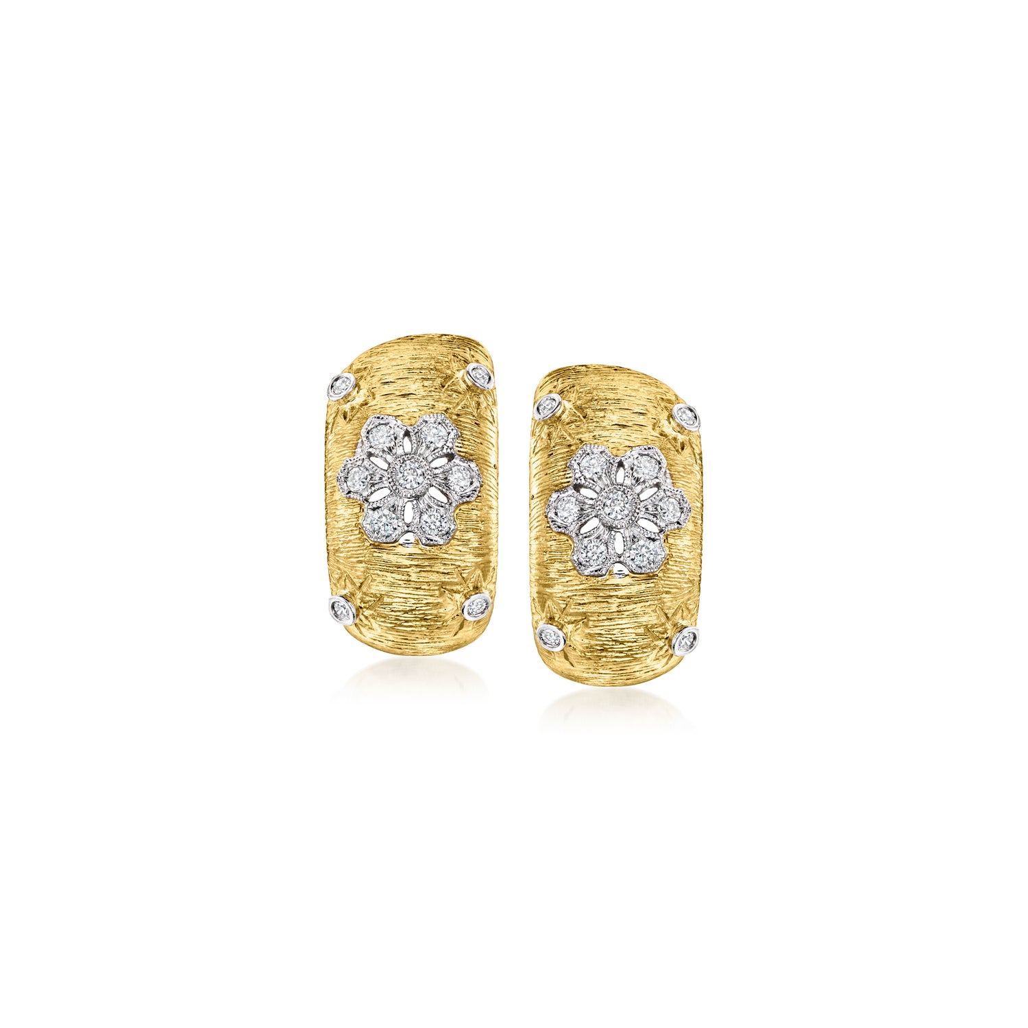 C. 1980 Vintage .55 ct. t.w. Diamond Flower Curved Earrings in 18kt Yellow Gold