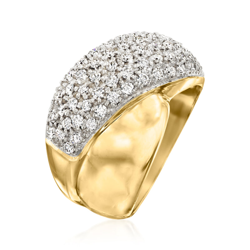 Vintage diamond crossover ring in 18kt yellow gold, size 7