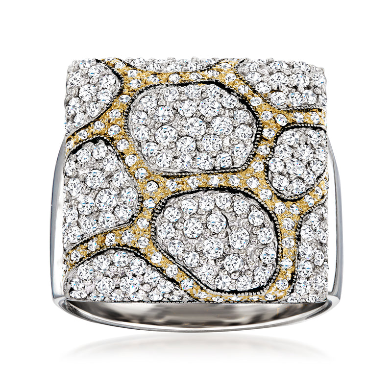 Two-tone gold diamond giraffe-print ring with oval and heart-shaped stone motifs