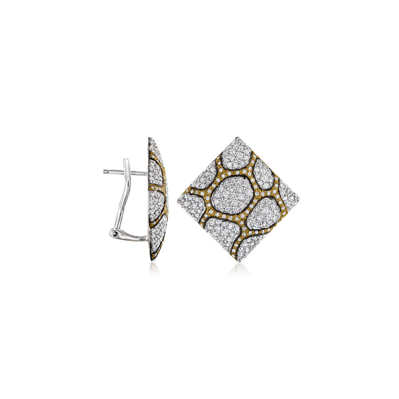 Diamond giraffe-print earrings in 18kt two-tone gold, shown front and side