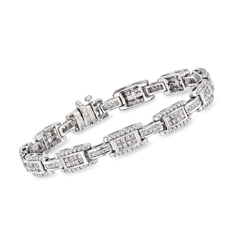 Vintage diamond link bracelet in 14kt white gold with rectangular and pave settings