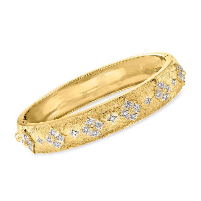 Vintage 18kt yellow gold diamond bangle bracelet with star-set diamond accents