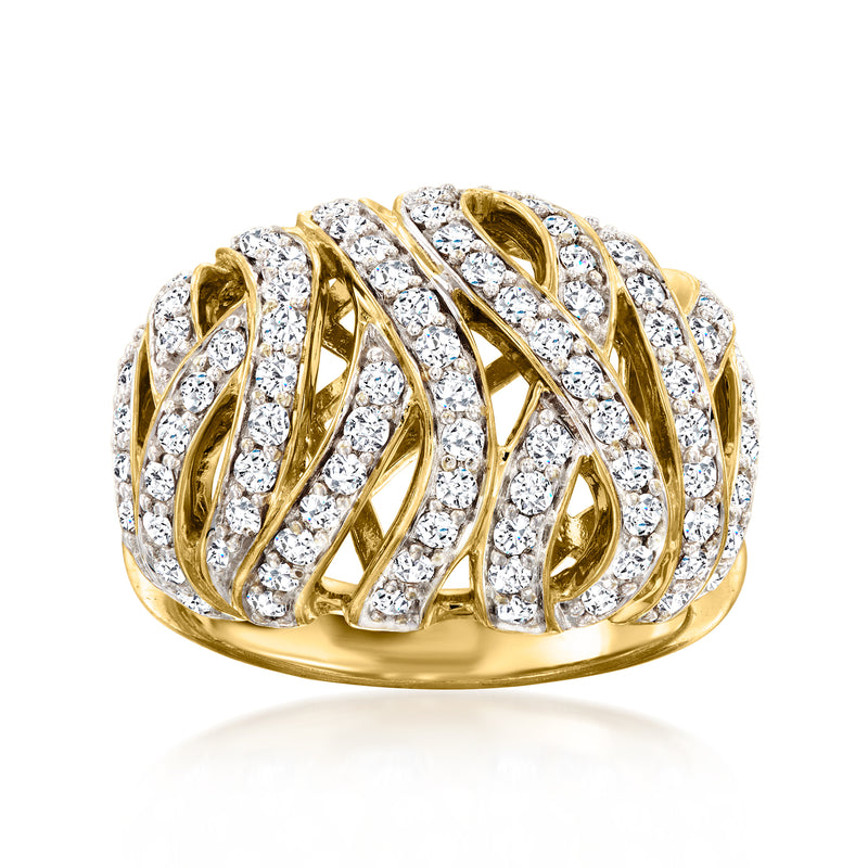 14kt yellow gold dome ring with crisscross diamond pavé
